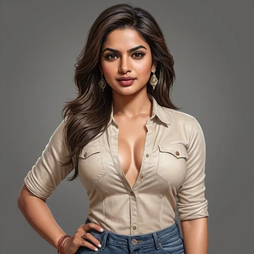 Prompt: Realism illustration of a college student with Indian/Pakistani descent, hourglass figure, resembling Priyanka Chopra and Sonakshi Sinha, realistic style, detailed features, modern fashion, hourglass figure, detailed facial features, full body, Indian/Pakistani heritage, high-quality, realistic, detailed clothing, resemblance, professional, realistic skin tones, detailed hair, natural lighting