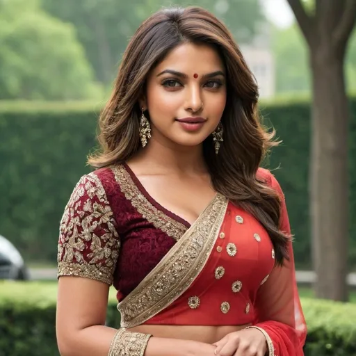 Prompt: College student of Indian/Pakistani descent, detailed clothing, hourglass figure, can look like Priyanka Chopra and Sonakshi Sinha