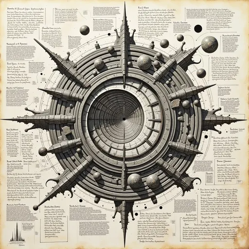 Prompt: Diagram about the fibonacci spiral, including explanations and notes; lots of scribbles;  vintage sci-fi; Fallout style; stalker stalker style; metro 2033 style; biomechanical cyberpunk; page of a diary