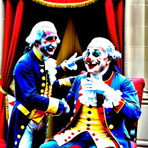 Prompt: George Washington tickles a clown.