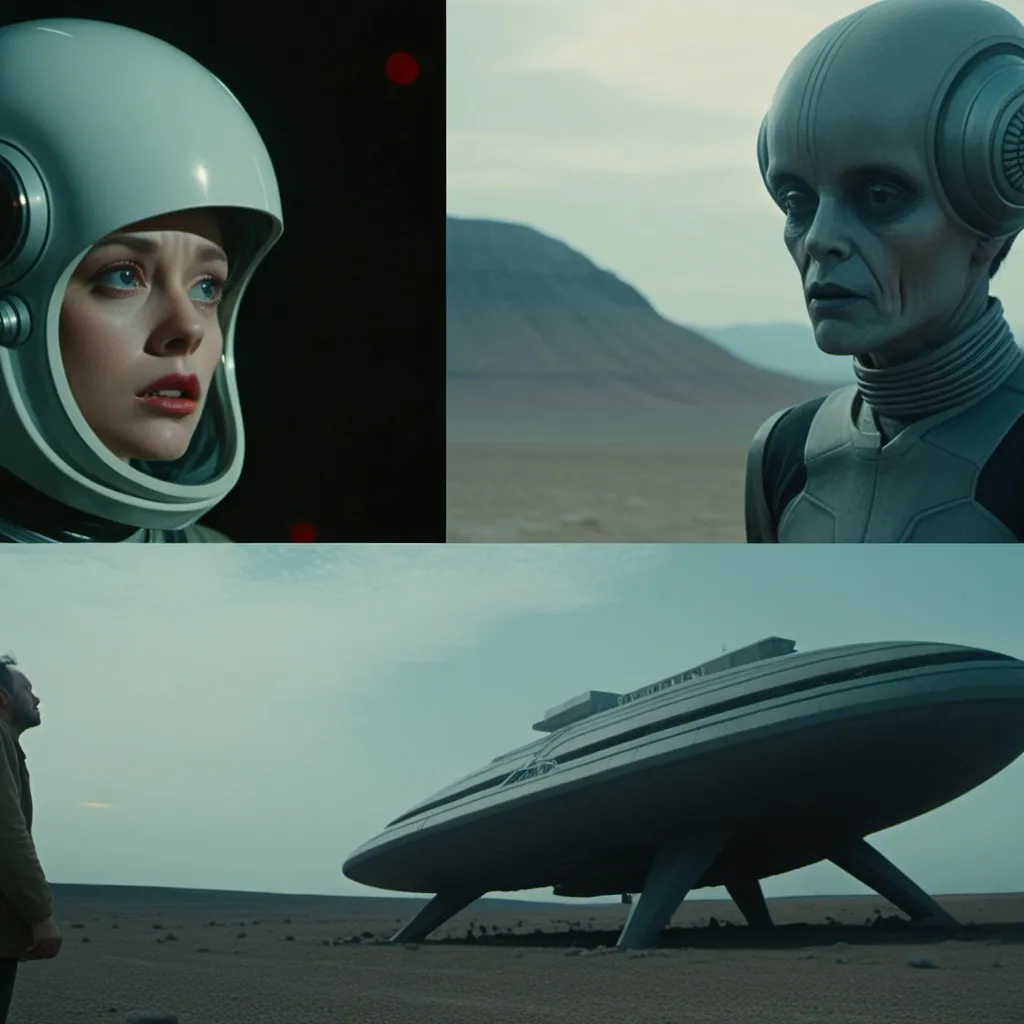 Prompt: cinematic stills of a weird sci-fi film 
