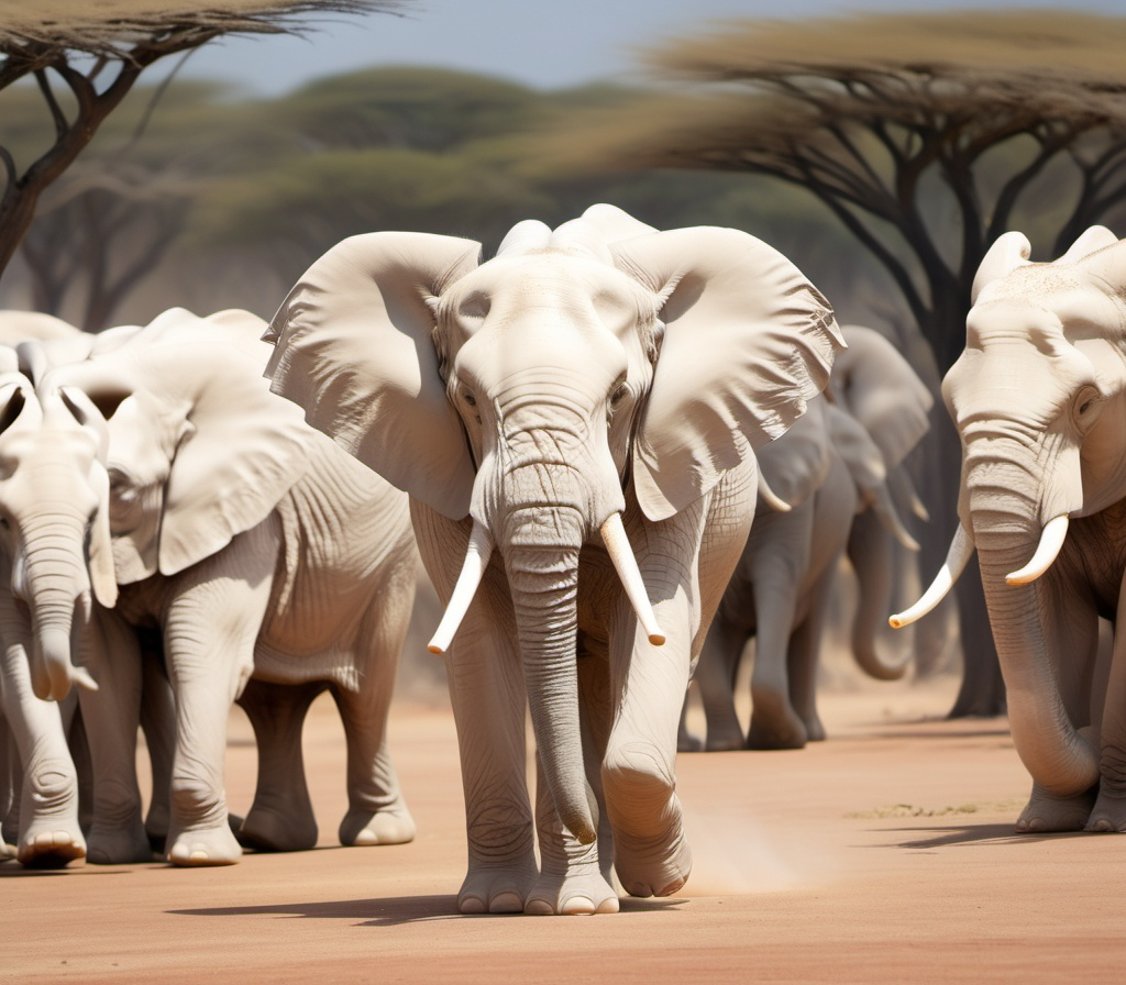 Prompt: Albino African Elephant Herd male emperor of wind, The body is the wind,in wind kingdom