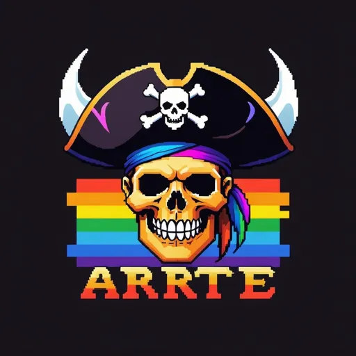 Prompt: A pirate logo that says ARRTE in 8 bit style with rainbow colours 