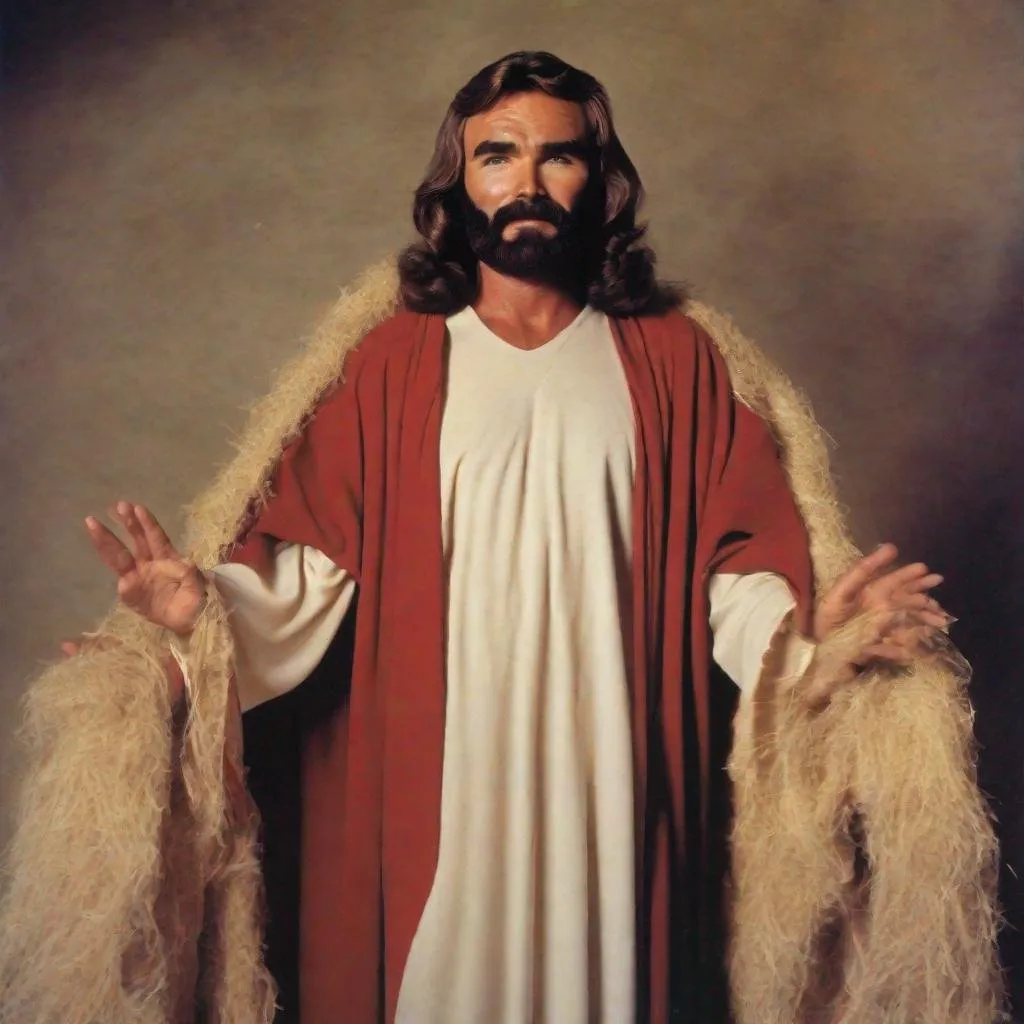 Prompt: Burt Reynolds’s dressed as Jesus for the second coming