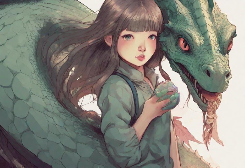 Prompt: Girl and a pet dragon