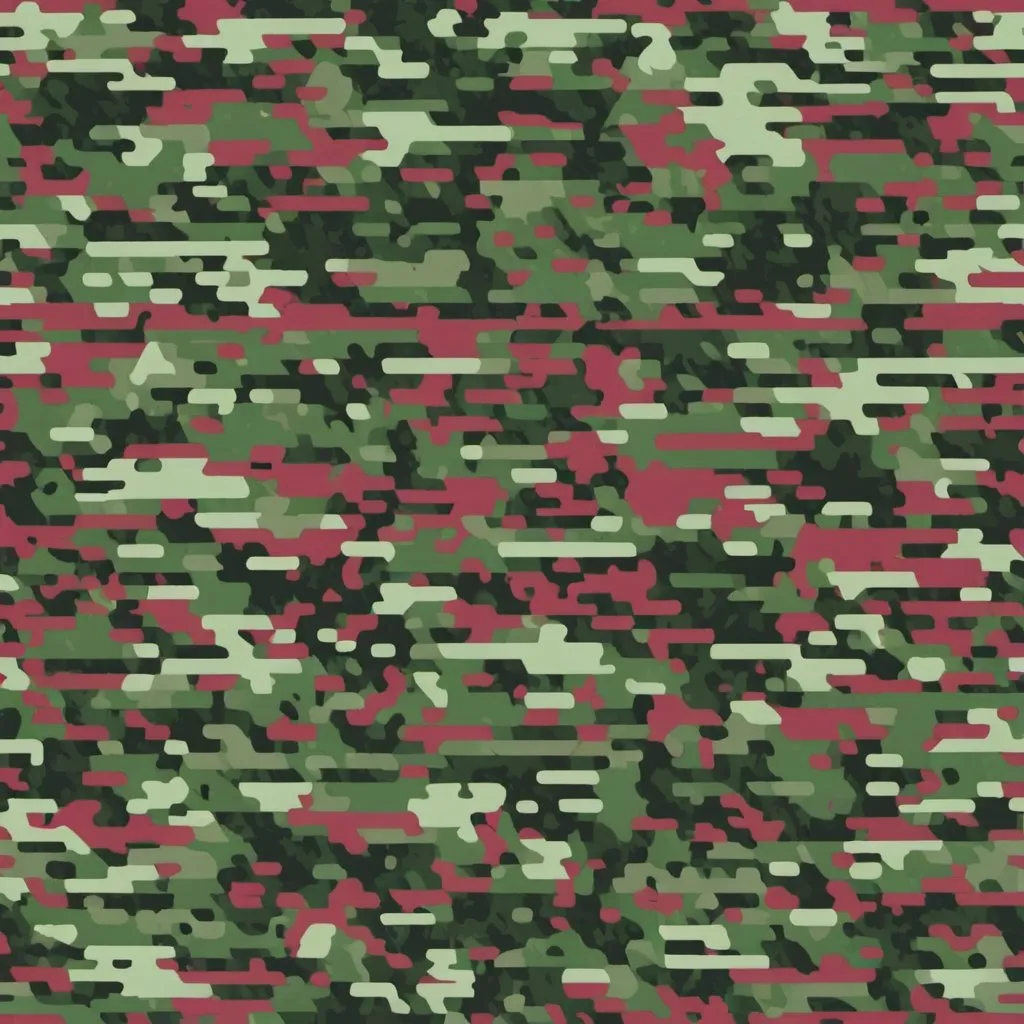 Prompt: digital camouflage in red green and black color