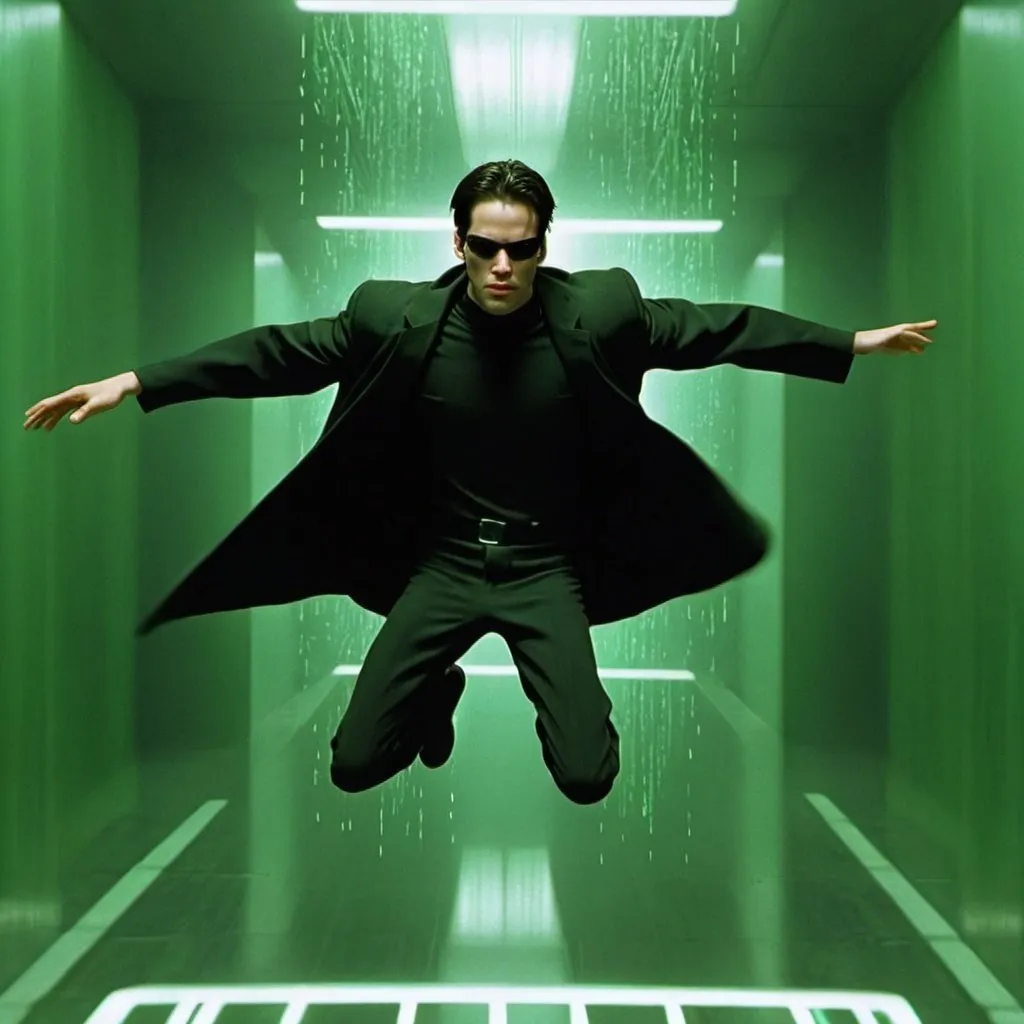 Prompt: neo  flying  in the  matrix