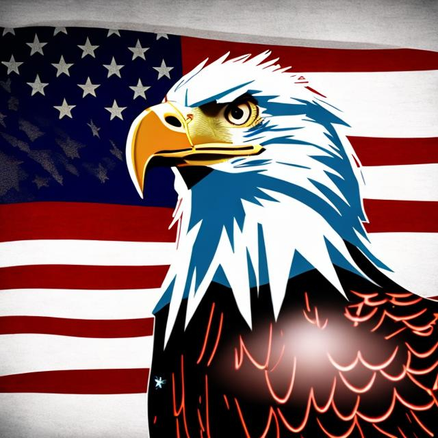 Prompt: 3D designed American Bald Eagle red, blue and white with stars