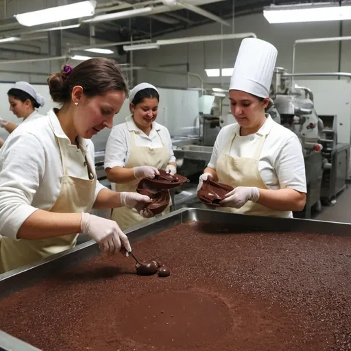 Prompt: chocolate making in a factory