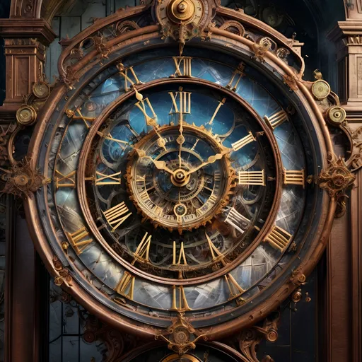 Prompt: Incredibly detailed 8K resolution HDR photograph of a hyperdetailed photorealistic A magnificent clock showing the future at the top and the past at the bottom, album cover art, imagination, upscaled, sharp focus, space, steampunk, crazy detailed and realistic, sharp