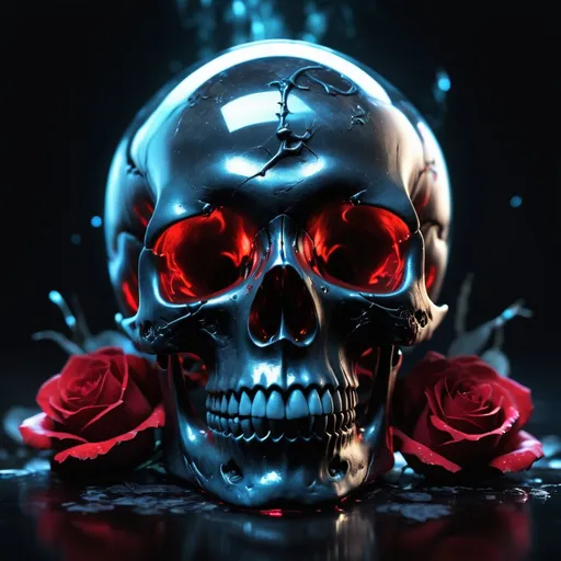 Prompt: insanely detailed gorgeous Transparent Glass Skull with a magical_Bioluminescent red glowing_liquid inside surrounded_by black_roses, ethereal mist, Hearts, Dark energy, :: in the style of Alice_in_Wonderland, :: Perfect_proportions, a masterpiece, 8k_resolution, dark_fantasy_concept_art, by Greg_Rutkowski, dynamic_lighting, Hyperrealistic, intricately_detailed, Splash screen art, trending on Artstation, deep_color, Unreal_Engine, volumetric lighting,
