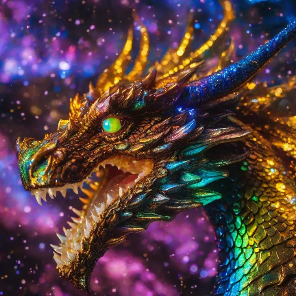 Microphotograph glowing dragon portrait dragon of a...