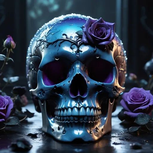 Prompt: insanely detailed gorgeous Glass_Skull with a magical_Bioluminescent_liquid inside surrounded_by black roses, ethereal mist, Purple Hearts, Dark energy, :: in the style of Alice_in_Wonderland, :: Perfect_proportions, a masterpiece, 8k_resolution, dark_fantasy_concept_art, by Greg_Rutkowski, dynamic_lighting, Hyperrealistic, intricately_detailed, Splash screen art, trending on Artstation, deep_color, Unreal_Engine, volumetric lighting,