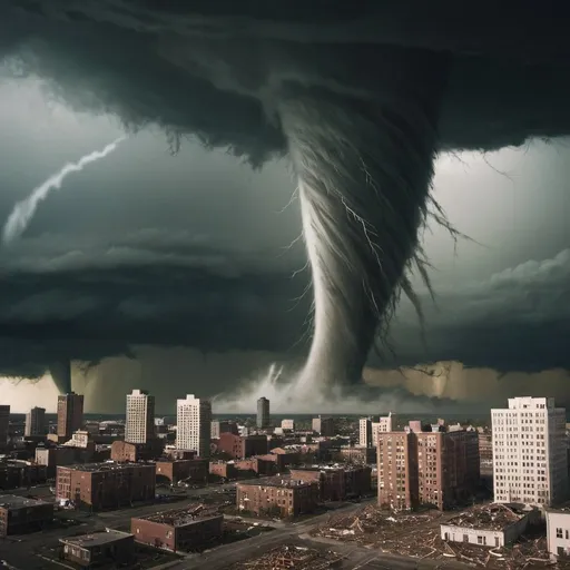 Prompt: tornado destroying city