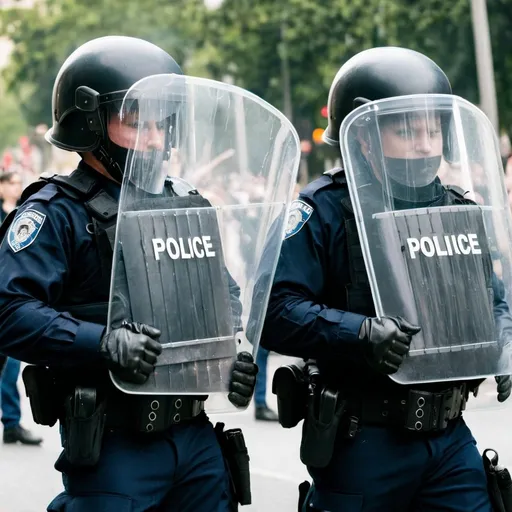 Prompt: riot police with riot shields