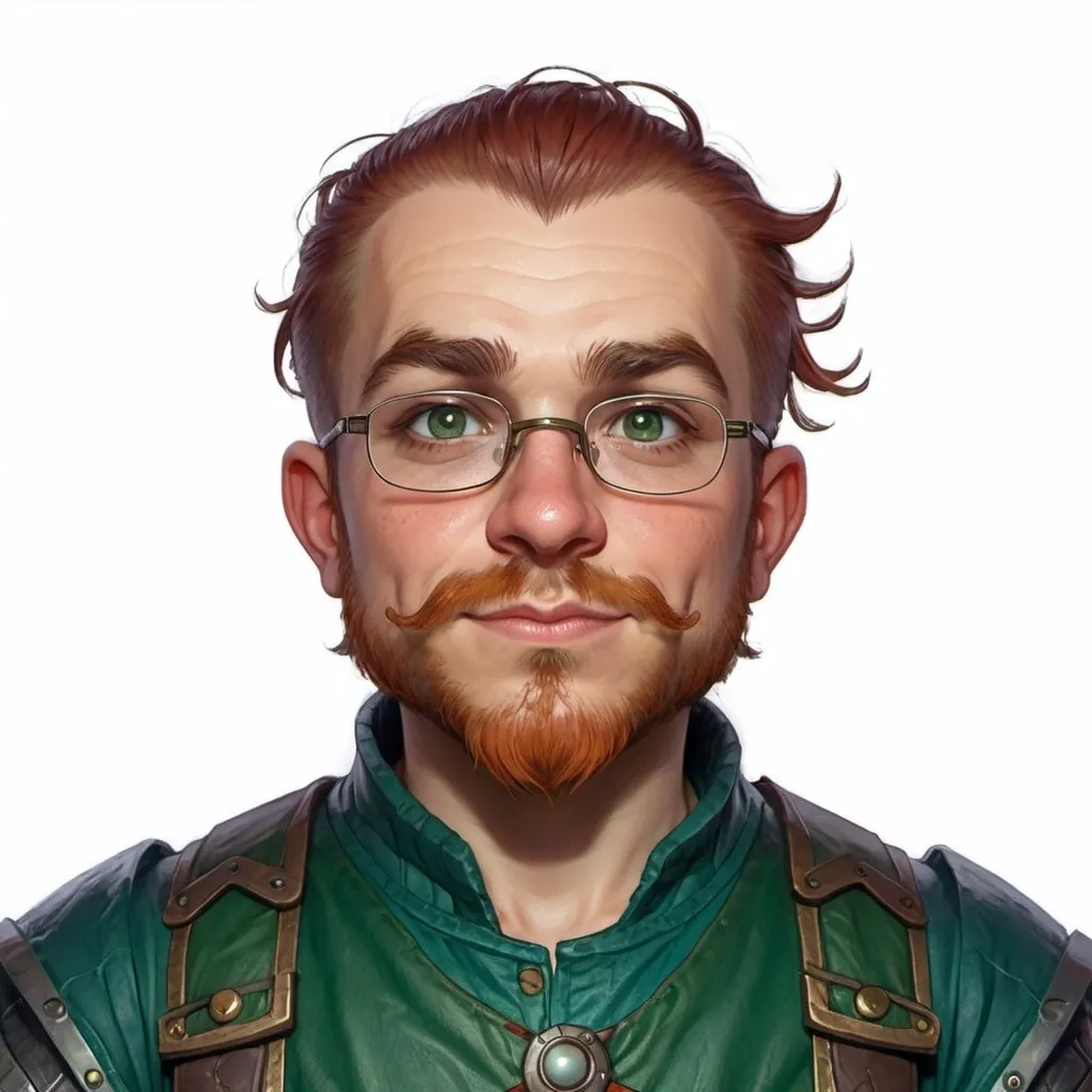 Prompt: dungeons and dragons fantasy art halfling male artificer with dark green hair workshop tinkerer