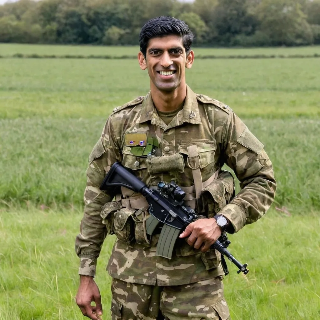 Prompt: rishi sunak as a british soldier, in the feild