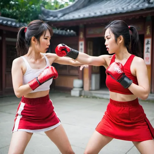 Prompt: two asian pretty lady fighting
