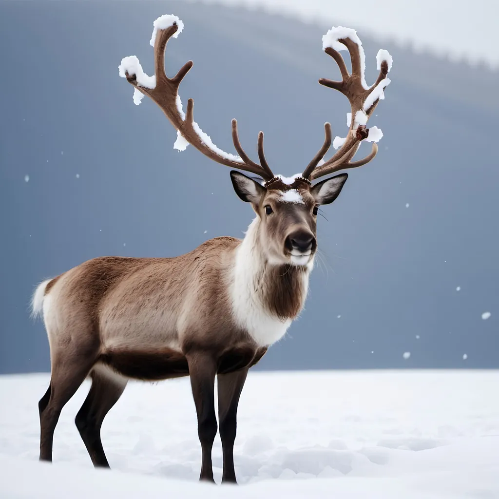 Prompt: Reindeer snow peace