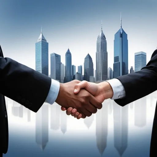 Prompt: A clean and modern image of a city skyline with prominent financial buildings or a successful business team shaking hands could convey the desired message effectively.