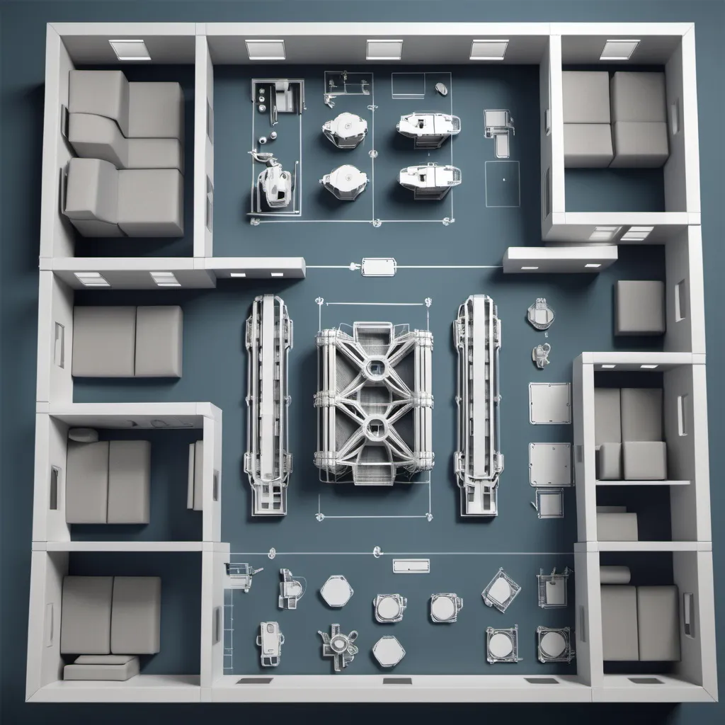 Prompt: Great Plan 2D Fabric Layout with robot mashins and facilities