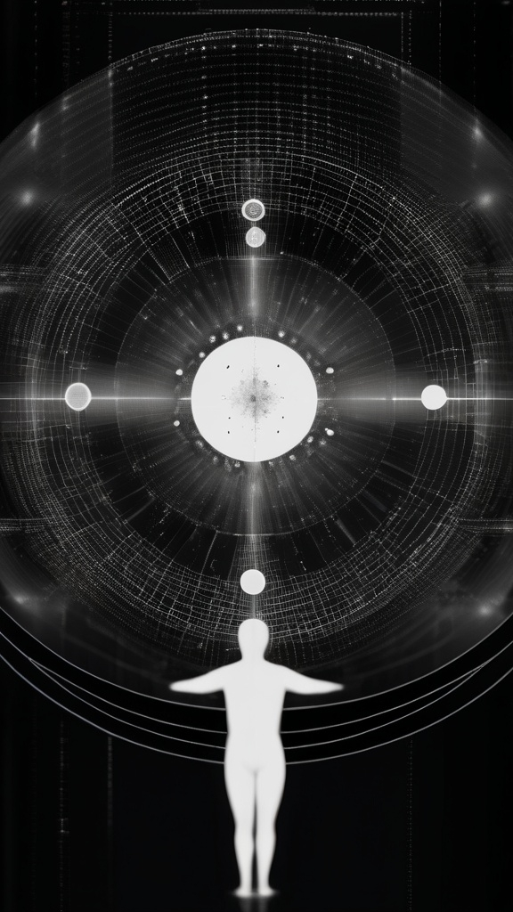 A monochromatic visual composition symbolizing the c 