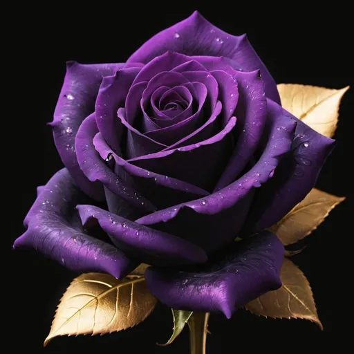 Prompt: Create a rose with black as the primary color.  Add purple and gold accent colors.   