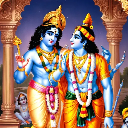 Prompt: Shri krishna ji gives advices to Arjun 
