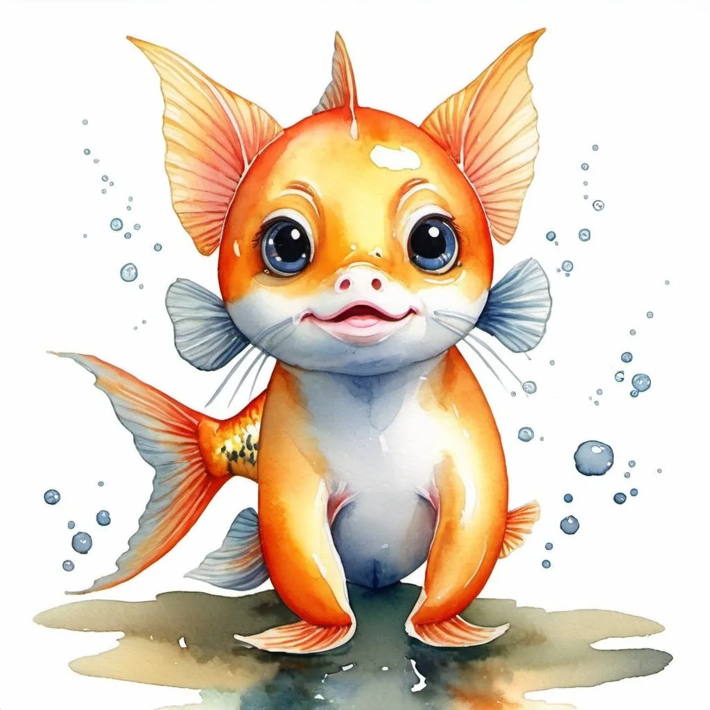 Prompt: cute gold fish, watercolour work