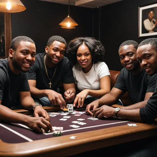 Prompt: black people team play at spades