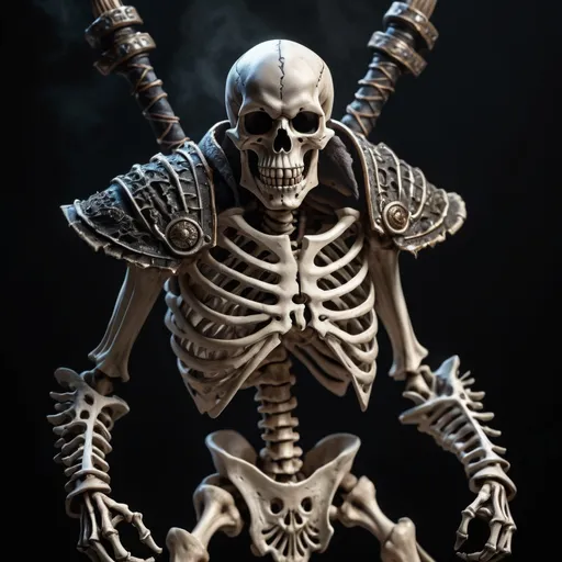 Prompt: Full body shot from head to toe  of a Hyper realistic, angry skeleton warrior, intricate bone details, menacing glare, high contrast, dark and moody, hyper-realistic, digital painting, dark tones, dramatic lighting, high definition, intense, intricate, detailed, fierce, warrior, loin cloth, standing upright in a t-pose