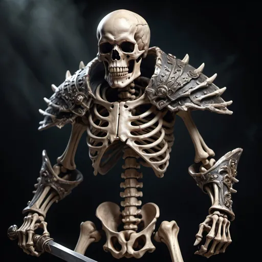 Prompt: Full frontal shot of a Hyper realistic, angry skeleton warrior, intricate bone details, menacing glare, high contrast, dark and moody, hyper-realistic, digital painting, dark tones, dramatic lighting, high definition, intense, intricate, detailed, fierce, warrior, loin cloth, standing upright in a t-pose