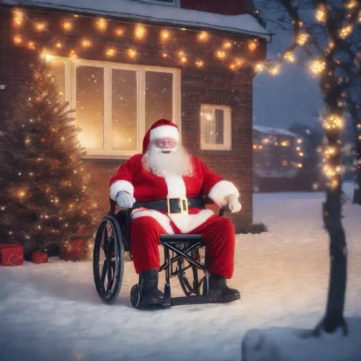 Prompt: christmas scene with santa claus and a dutch mentally handicapped care institution and snow and christmas lights
