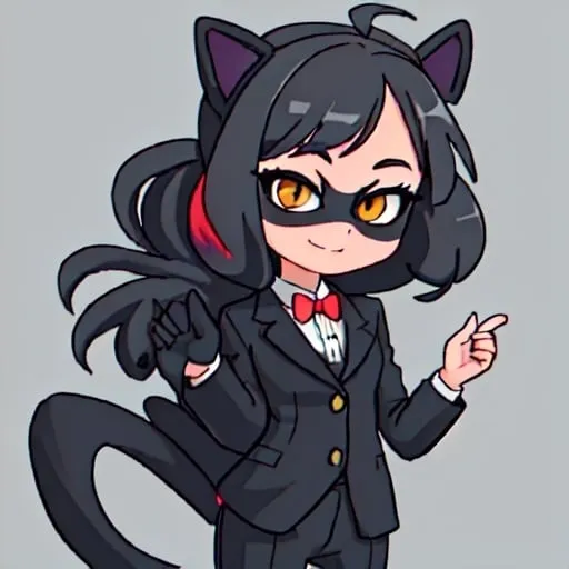 Prompt: a beautiful girl wearing a black cat mask and a suit, masterpiece, high quality detailed
