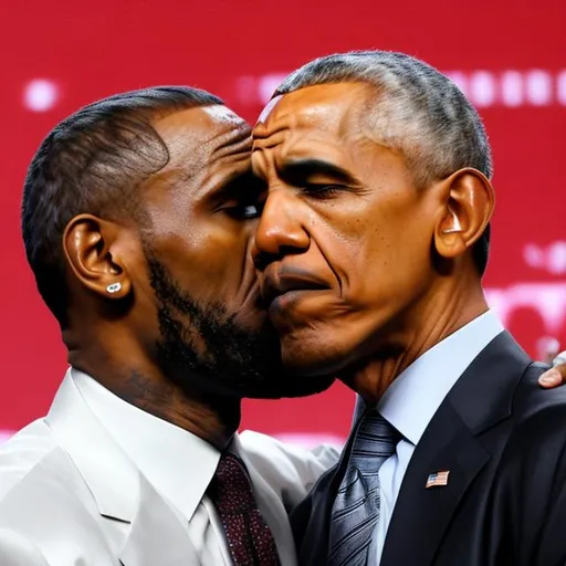 Prompt: lebron james kissing obama
