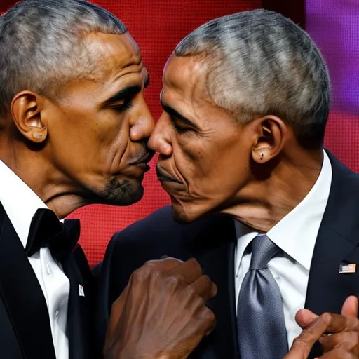 Prompt: lebron james kissing obama
