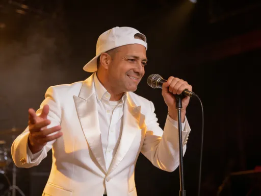 Prompt: @OHlN8e8ZDzuycSgJue8B is a singer with a white smoking jacket and a white cap backwards