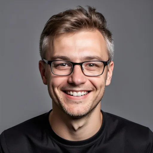 Prompt: a man with glasses is smiling for the camera with a smile on his face and a black shirt on, Avgust Černigoj, les automatistes, artem demura, a stock photo.
And with many dollar on his head