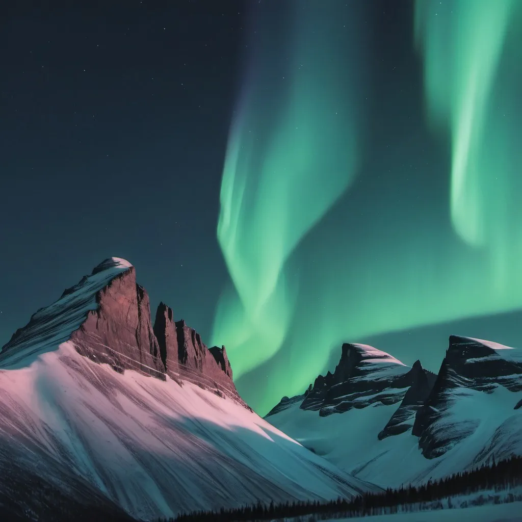 Prompt: mountain scene with northern lights in the background