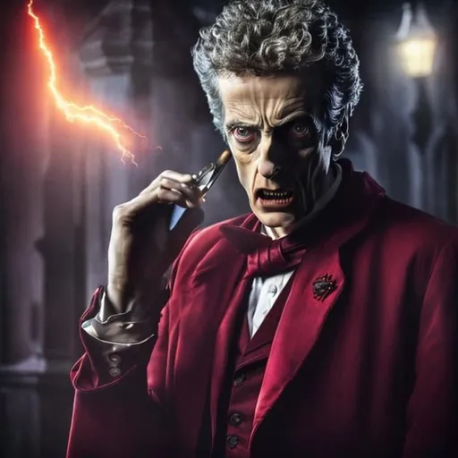 Prompt: (angry at someone on the phone),   Peter Capaldi as Dracula ,  cinematic shot ,  hasselblad photo ,  incredibly detailed, sharpen, details , professional lighting, photography lighting , 50mm, 80mm, 100m,  light room gallery , behance photography , unsplash