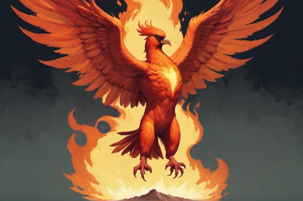 Prompt: 15 Minutes,Flame, Phoenix, pulp style