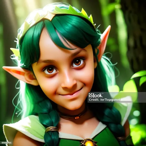 Prompt: beautiful elf girl in a mystical forest around sunlight