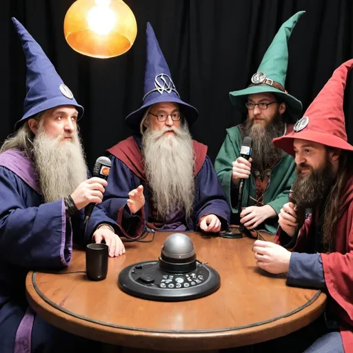 Prompt: 4 Wizards doing a podcast
