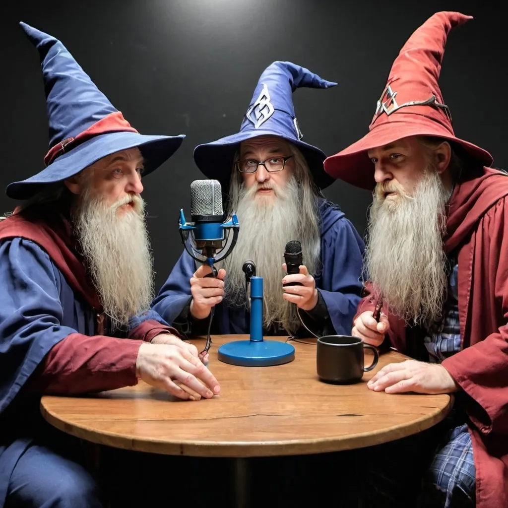 Prompt: three Wizards doing a podcast