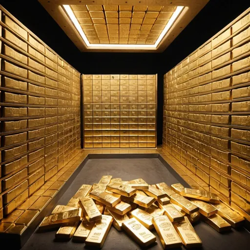 Prompt: A GIANT VAULT FILLED WITH GOLD BARS CASH AND DIOMANDS