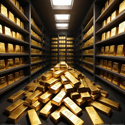 Prompt: a large vault full of gold bars and cash and even rare minerals like diomands emralds rubys
