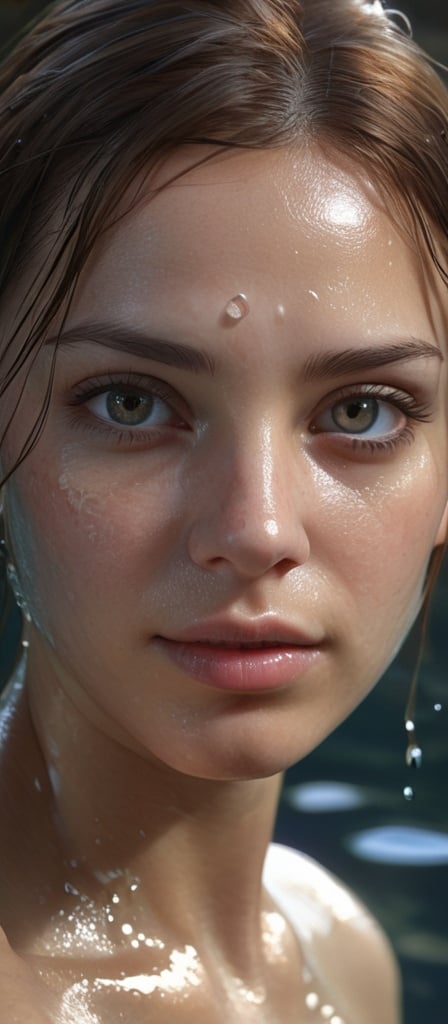 Prompt: High-res, detailed portrait with visible pores, realistic water element, less soft, textured skin, water feature, high-quality, realistic, natural lighting, detailed eyes, professional, skin texture, water effects, detailed pores, lifelike, realistic skin, highres, intense gaze, natural elements, atmospheric lighting, see through clothing