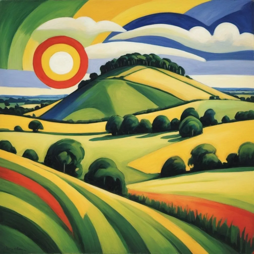 Prompt: Wittenham clumps in style of Franz Marc