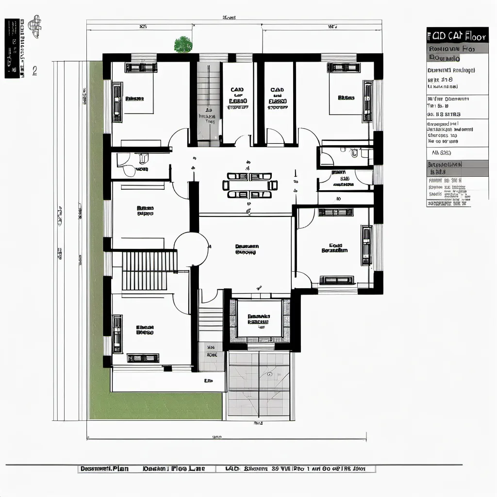 Prompt: A detailed CAD drawing of a residential floor plan And also the plot as per the following description

Design me a 6-Bedroom house on two floors. Each floor Will be 350 square metres. The house will be essentially designed as a U-Shaped bungalow with three equal sides. The second floor Will be in the basement. The ends of the basement Will Will feature two different bedrooms leading on to the garden but apart from that on the Windows showing from The rest of the basement will be subterranean. It will house A gym utilities, spa area, And a pool that been inside and outside pool. Four of the bedrooms Will be on the ground floor. The house is going to be in Majorca, Spain, You want a traditional terracotta roof tiles, apart from that, we're looking for some nice big Open spaces and lots of terraces and outdoor space. It will be a 35 square metre pool outside A nice long driveway To the house which will be located in the middle of the plot And the size of the plot will be 50,000 square metres