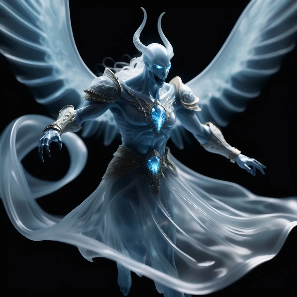 Prompt:  a ghastly translucent regal spirit gliding into battle